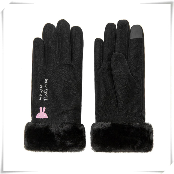 ❤️5/$15💚 Warm Fur Trim Touch Screen Waterproof Gloves in Black - Picture 1 of 3